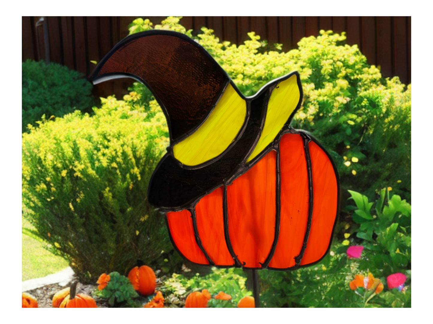 Pumpkin with Witch Hat Garden Stake